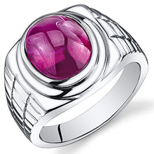Load image into Gallery viewer, Peora Mens 8.00 Carats Oval Cabochon Created Ruby Ring In Sterling Silver With Size 9