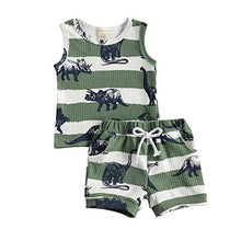 Load image into Gallery viewer, 2Pcs Baby Boys Summer Clothing Sets Cute Letters Print Sleeveless Tank Tops T-Shirt+Palm Shorts Outfits (Black Tank Tops+Beach Shorts, 0-6 Months)