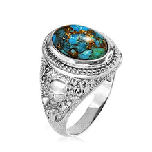 Load image into Gallery viewer, Sterling Silver Skull and Bones Blue Copper Turquoise Statement Ring (11)