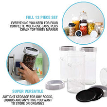Load image into Gallery viewer, Masontops Multi-Use Wide Mouth Mason Jars - Large 24 Oz Jar Size -13 Piece Set - 4 Pack of Glass Jars & Blackboard Lids
