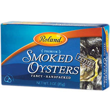 Load image into Gallery viewer, Roland Foods Premium Smoked Petite Oysters in Oil, Wild Caught, 3 Oz Tin (pack of 10)