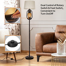 Load image into Gallery viewer, Suraielec Farmhouse Floor Lamp with Night Light, Rustic Standing Lamps for Living Room, Beige Linen Drum Lampshade, Oil Rubbed Bronze Finish, Traditional Floor Lamps for Bedroom Home Decor,Foot Switch