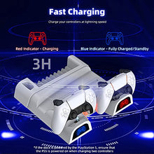 Load image into Gallery viewer, NexiGo PS5 Accessories Cooling Stand with LED Lighting Fans and Dual Controller Charger Station for Playstation 5 Console, Upgraded Multifunctional Stand with Charging Dock, 10 Game Slots, White