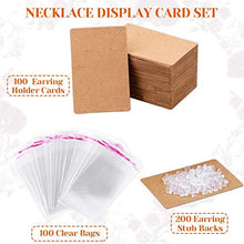 Load image into Gallery viewer, Earring Cards, Anezus 100 Pcs Earring Display Cards Earring Holder Cards with 200 Earring Backs and 100 Self- Sealing Bags for Earrings Necklace Jewelry Display, Kraft Color 3.5x2.4 Inches