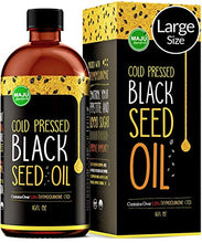 Load image into Gallery viewer, MAJU's Black Seed Oil 16oz: 3x% Thymoquinone, Cold Pressed, no Pesticides, 100% Turkish Black Cumin Nigella Sativa Seed Oil (Better Than Organic), non-GMO, 100% Liquid Pure Blackseed Oil, Glass Bottle