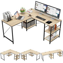 Load image into Gallery viewer, Bestier 95.5"L-shaped Desk with Storage Shelves,Adjustable 2 Person Desk L- shaped Corner Computer desk or Extra Long Desk with Shelves, Multi-Usage LargeTables Desk for Home Office Gaming Study (Oak)