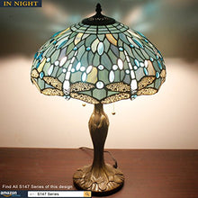 Load image into Gallery viewer, Tiffany Lamps 24 Inch Tall 2 Light Sea Blue Stained Glass Crystal Bead Dragonfly Style Table Lamp Shade Desk Beside Lamp Antique Zinc Base for Coffee Table Living Room Bedroom S147 WERFACTORY