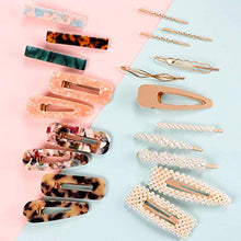 Load image into Gallery viewer, Fashion Hair Clips Set, 20 PCS Pearls Hair Clips Acrylic Resin Hair Barrettes, Hollow Geometric Hair Clip Hairpins for Women Girls and Ladies Headwear Styling Tools