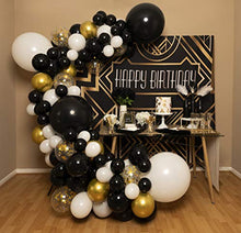 Load image into Gallery viewer, 4 Sizes – Black White Gold Balloon Garland Kit & Arch for New Years, Graduation or Birthday – Small and Large Black and White Balloons with Gold Confetti – Party Decorations for Gatsby Roaring 20s