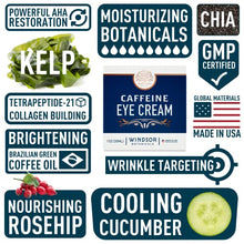 Load image into Gallery viewer, Eye Cream for Dark Circles and Puffiness - Moisturizing, Wrinkle-Reducing Anti-Aging Caffeine Eye Cream by Windsor Botanicals - With AHA Hyaluronic Acid, 100% Pure Brazilian Coffee Oil - Boxed - 1 oz