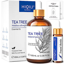 Load image into Gallery viewer, HIQILI Tea Tree Essential Oil (100 ML),100% Pure Organic Therapeutic Grade for Toenail Fungus,Hair Damage,Skin Problems,Add to Shampoo,Body Wash - 3.38 Fl. Oz