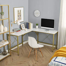 Load image into Gallery viewer, Mr IRONSTONE L-Shaped Desk 59" Computer Corner Desk, Home Gaming Desk, Office Writing Workstation, Space-Saving, Easy to Assemble(White Marble)