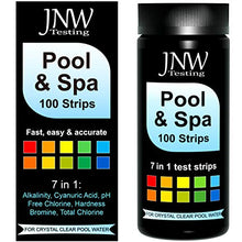 Load image into Gallery viewer, JNW Direct Pool and Spa Test Strips - Quick and Accurate Pool Test Strips - 7-1 Pool Test Kit - 100 Bromine, pH, Hardness and Chlorine Test Strips - with Ebook and App - 100 Water Test Strips