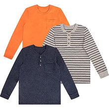 Load image into Gallery viewer, Boys Long Sleeve Pocket Shirts - 3-Pack Henley Tee Shirts Comfort Crew Neck T. 4T