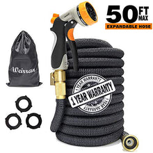 Load image into Gallery viewer, 50ft Expandable Garden hose with 8 pattern hose nozzle - 3/4’’ Solid Brass Fittings with Protective Washer No leak & Rust - Portable Storage Bag Easy Carry and Use