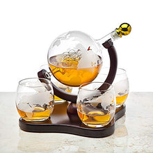 Load image into Gallery viewer, Whiskey Decanter Globe Set with 4 Etched Globe Whisky Glasses - for Liquor, Scotch, Bourbon, Vodka - 850ml