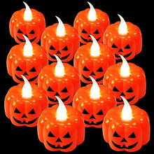 Load image into Gallery viewer, Halloween Pumpkin Lights Flameless Candles - Luminicious Flickering, Operated LED Pumpkin Light for Holiday Theme Parties Decor - 12 Pack