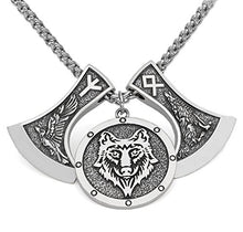 Load image into Gallery viewer, GuoShuang Men Viking Nordic Odin's Wolf and Raven Rune Pendant Necklace