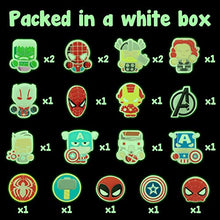 Load image into Gallery viewer, CY2SIDE 20PCS Superhero Glowing Shoe Charm for Kids, Glow in the Dark Cartoon Decoration Charm for Shoes, Hero Clog Decor for Boys Slip on, Bracelet Wristband Charms for Toddlers, Treasure Toys Mini