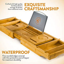 Load image into Gallery viewer, Luxury Bamboo Bathtub Tray Caddy - Expandable and Nonslip Bath Caddy with Book/Tablet and Wine Glass Holder - Great Gift Idea for Loved Ones