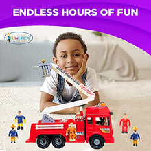 Load image into Gallery viewer, Toy Fire Truck with Lights and Sounds - 4 Sirens - Big Folding Ladder - Powerful Friction Wheels - Large Red Play Fire Engine Firetruck for Kids Toddlers Boys & Girls - Bonus: 5 Toy Figures