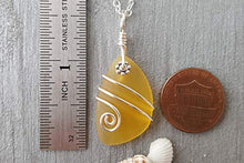 Load image into Gallery viewer, Handmade in Hawaii, Wire Wrapped Yellow Topaz"November Birthstone Color" sea glass necklace, (Hawaii Gift Wrapped, Customizable Gift Message)