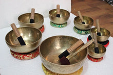 Load image into Gallery viewer, Chakra Healing Tibetan Singing Bowls Set of 7 pieces ~ Hand Hammered Himalayan Meditation Bowls ~ 5"-10" ~ included 7 Mallets, 7 cushions & 1 drum stick. Handmade in Nepal by Thamelmart