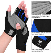 Load image into Gallery viewer, FitsT4 Unisex 3/4 Finger Gloves for Water Ski, Canoeing, Windsurfing, Kiteboarding, Sailing, Jet Skiing and Stand-UP Paddle Boarding Adjustable Wrist Cinch, Comfortable Fit Blue S