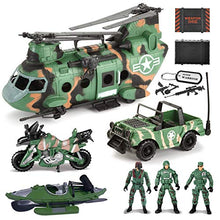 Load image into Gallery viewer, JOYIN 10-in-1 Army Helicopter Toys, Boys Military Toys, Including Helicopter with Realistic Light, Sound & Handle, Bruder Trucks, Boat, Motorcycle, Army Men Action Figures and Weapon Gears, Kids Gifts