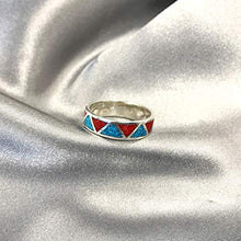 Load image into Gallery viewer, Southwestern Style Turquoise and Coral Gemstone Wedding Band Sterling Silver Unisex Ring Size 12