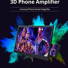Load image into Gallery viewer, jteman 12'' 3D Mobile Phone Screen Magnifier with Bluetooth Speaker+12'' Curved Screen Magnifier Mobile Projector Screen for Movies, Videos, Gaming Foldable Phone Stand for iPhone and All Smartphones