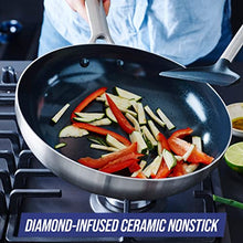 Load image into Gallery viewer, Blue Diamond Tri-Ply Stainless Steel Ceramic Nonstick Cookware Multifunction Wok/Chef's Pan with Lid, Metal Utensil, Induction and Dishwasher Safe PFAS-Free, 11", Silver
