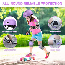 Load image into Gallery viewer, Kids Bike Helmet, GIEMIT Adjustable Skateboard Helmet for Boys Girls Youth Ages 8-12 with Knee Pads Elbow Pads Wrist Guard Protective Gear Set for Roller Skating, Cycling, Scooter (Purple, Medium)