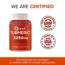 Load image into Gallery viewer, Turmeric Curcumin with Black Pepper, Qunol 2250mg Turmeric Extract with 95% Curcuminoids, Extra Strength Supplement, Enhanced Absorption, Supports Healthy Inflammation Response, 90 Vegetarian Capsules