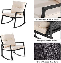 Load image into Gallery viewer, Walsunny 3 Pieces Patio Set Outdoor Wicker Patio Furniture Sets Modern Rocking Bistro Set Rattan Chair Conversation Sets with Coffee Table(Beige)