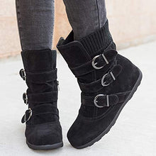 Load image into Gallery viewer, Women's Winter Snow Boots Zipper Buckles Strap Warm Ankle Mid Flat Boot (Black, 8)