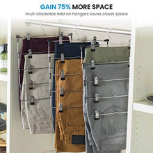 Load image into Gallery viewer, ZOBER Space Saving 5 Tier Metal Skirt Hanger with Clips (3pk) Hang 5-on-1, Gain 70% More Space,Rubber Coated Hanger Clips,360 Swivel Hook,Adjustable Clips Pants Hanger,Hang Slack,Trouser,Jeans,Towels