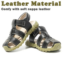Load image into Gallery viewer, Athlefit Toddler Girl Boy Kids Sandals Leather Soft Sole Closed Toe Outdoor Sport Beach Sandals Size 13 Little Kid Black(Toddler/Little Kid)