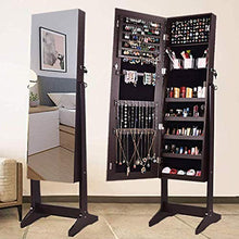 Load image into Gallery viewer, ORAF Jewelry Organizer, Jewelry Armoire Cabinet Standing Jewelry box with Full body Mirror and Large Storage Lockable Wooden Cabinet (Regular, Brown)
