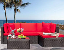 Load image into Gallery viewer, Tuoze 5 Pieces Patio Furniture Sectional Set Outdoor All-Weather PE Rattan Wicker Lawn Conversation Sets Cushioned Garden Sofa Set with Glass Coffee Table (red)