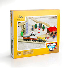 Load image into Gallery viewer, SainSmart Jr. Wooden Train Set Toy with Rail High Level Part, 50 PCS Flyover Overpass Wooden Train Playset with 5 Magnetic Train Cars for Toddlers