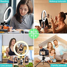 Load image into Gallery viewer, 10" LED Selfie Ring Light with 2 Tripod Stand & 3 Cell Phone Holder 3 Lighting Modes 10 Dimmable Brightness for Live Streaming YouTube Video Photography Makeup Circle Light for iPhone Android Camera