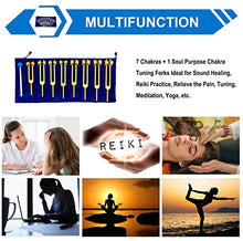 Load image into Gallery viewer, Chakra Tuning Forks Set for Healing, 7 Chakra+1 Soul Purpose Weighted Tuning Forks with Rubber Mallet,Velvet Storage bag, Aluminum Alloy, Golden,(126.22 Hz, 136.1 Hz, 141.27 Hz, 172.06 Hz etc)
