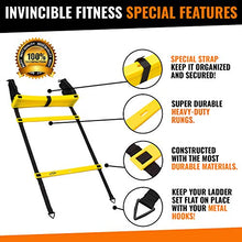 Load image into Gallery viewer, Invincible Fitness Agility Ladder Training Equipment Set, Improves Coordination, Speed, Power and Strength, Includes 10 Cones, 4 Hooks and 3 Loop Resistance Bands for Outdoor Workout