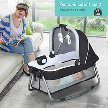 Load image into Gallery viewer, BABY JOY 4 in 1 Portable Baby Playard with Bassinet, Changing Table, Foldable Bassinet Bed & Activity Center, Newborn Napper with Toys & Music, Large Capacity Storage Shelf, Oxford Carry Bag (Grey)