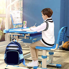 Load image into Gallery viewer, FTF Kids Desk and Chair Set Height Adjustable Children Table and Chair Set, Home School Use Anti-Reflective Children Study Table with LED Light/Reading Board/Pull-Out Drawer (Blue)