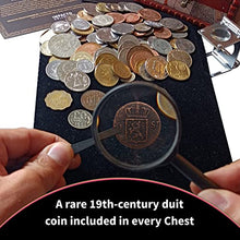 Load image into Gallery viewer, Coin Collection - World Currency Set - Treasure Chest with 1Lb. - Collectible Antique Coins - 4.7 x 3.5 x 3.5 Decorative Wooden Box - Old Foreign Currency (COA Included)