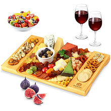 Load image into Gallery viewer, Unique Bamboo Cheese Board, Charcuterie Platter and Serving Tray for Wine, Crackers, Brie and Meat. Large and Thick Natural Wooden Server - Fancy House Warming Gift & Perfect Choice for Gourmets