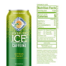 Load image into Gallery viewer, Sparkling Ice +Caffeine Triple Citrus Sparkling Water, with Antioxidants and Vitamins, Zero Sugar, 16 fl oz Cans (Pack of 12)