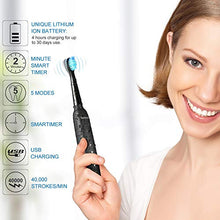 Load image into Gallery viewer, Electric Toothbrush, Sonic Rechargeable Eletronic Toothbrushes for Adults, Electronic Toothbrush with 2 Waterproof Replacement Brush Heads Power Clean as Dentist, Black